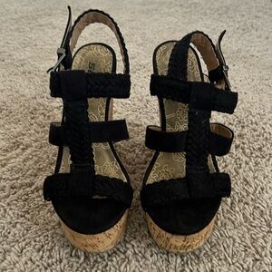 Soda Black Faux Suede Wedges Size 7